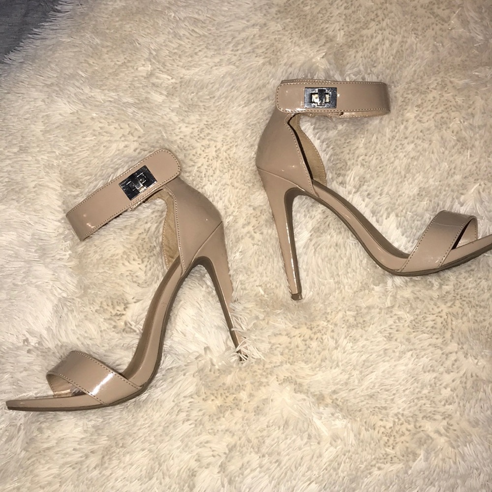 Nude ankle strap heels